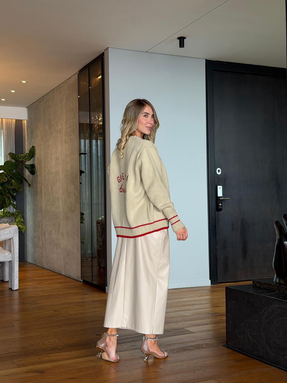 Cardigan bordado espalda Give me a break color beige mujer Tejidos Buckle