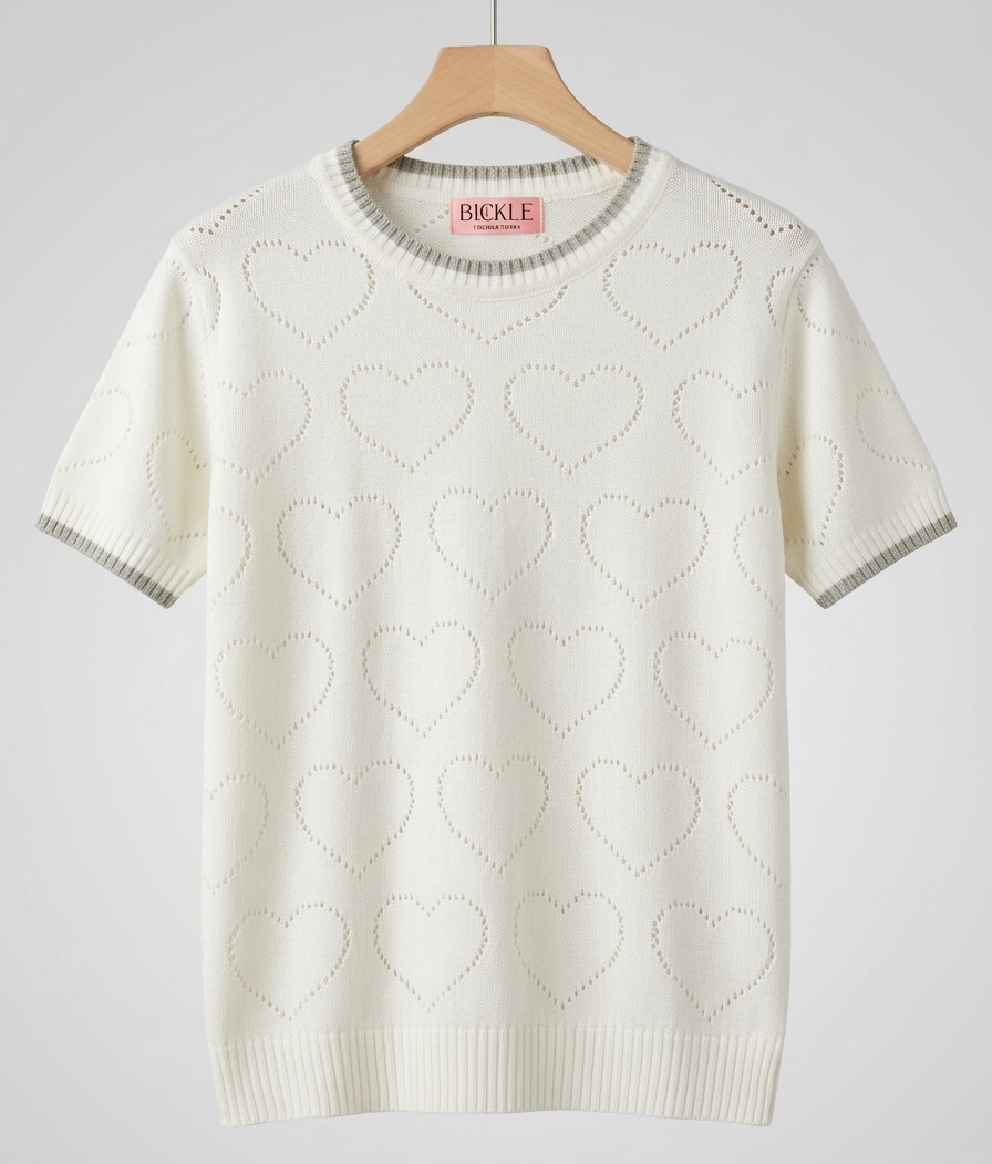 Blusa Blossom marfil calada corazones bordes gris hecho en Colombia.