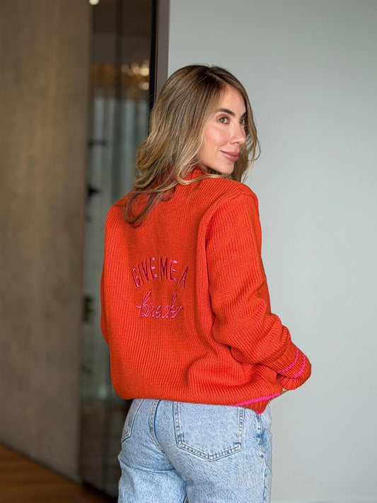 Cardigan bordado espalda Give me a break color naranja mujer Tejidos Buckle