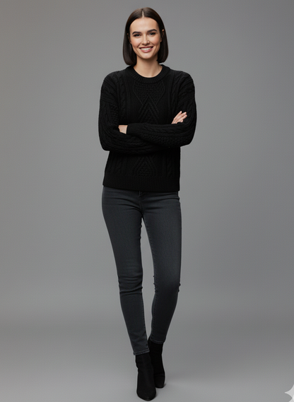 Buzo Palma sueter de trenzas Aran color negro mujer hecho en Colombia Tejidos Buckle