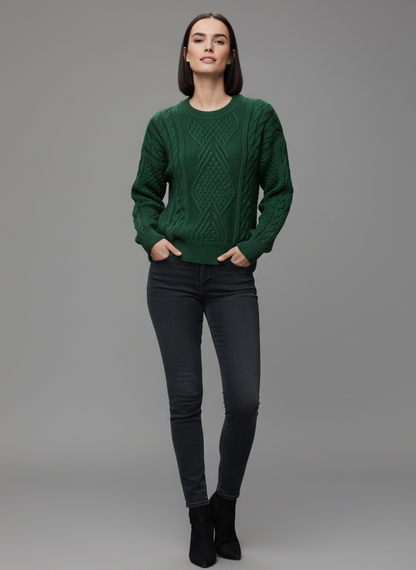 Buzo Palma sueter de trenzas Aran color verde mujer hecho en Colombia Tejidos Buckle