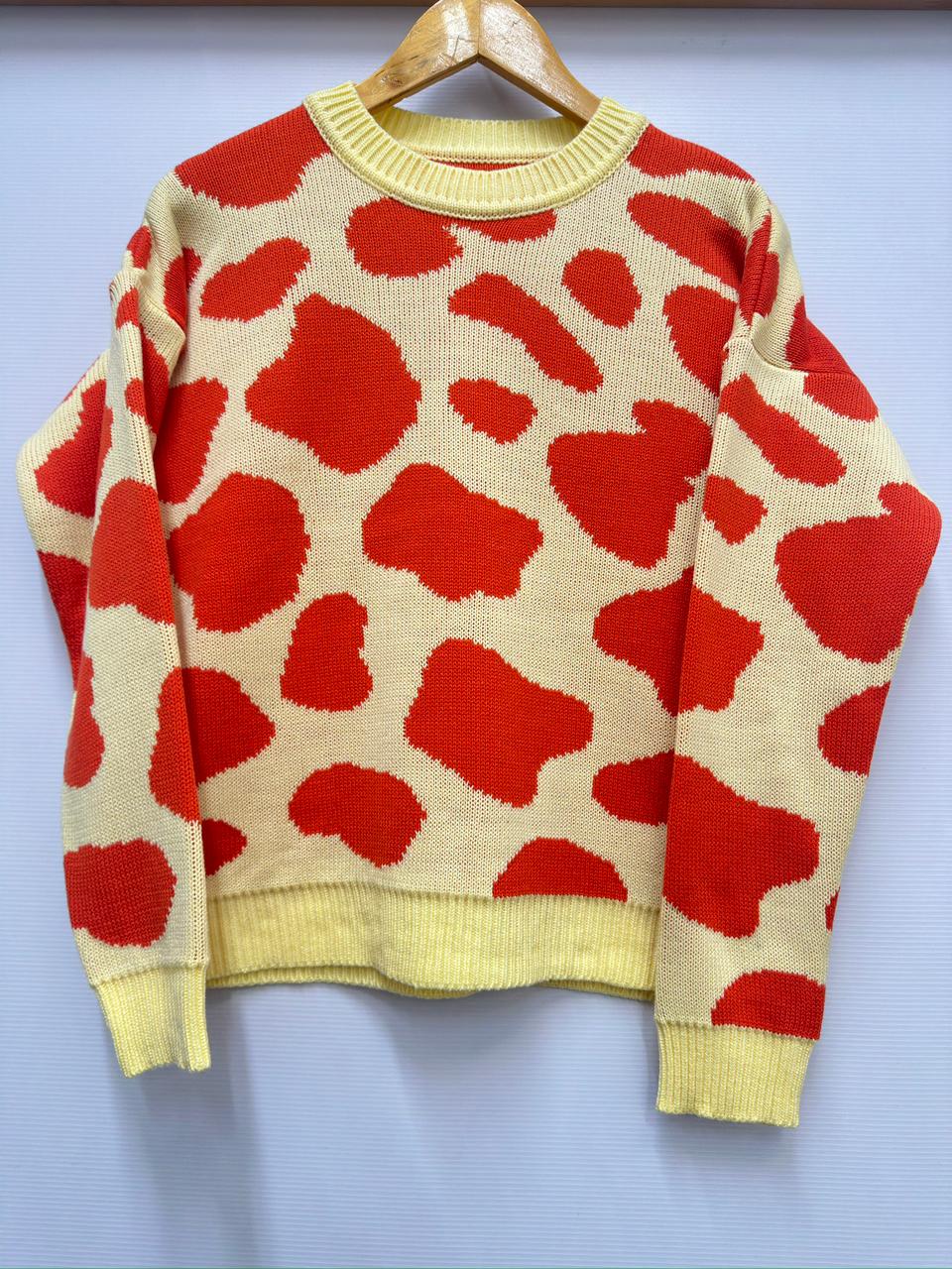 Buzo Print Bold amarillo y naranja estampado manchas organicas diseño vanguardista Animal Print